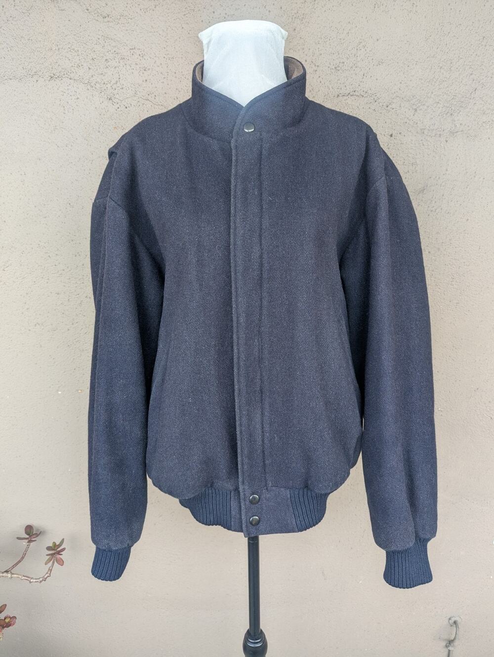 💜Vintage Charcoal Wool Bomber Jacket STOCKO Snaps